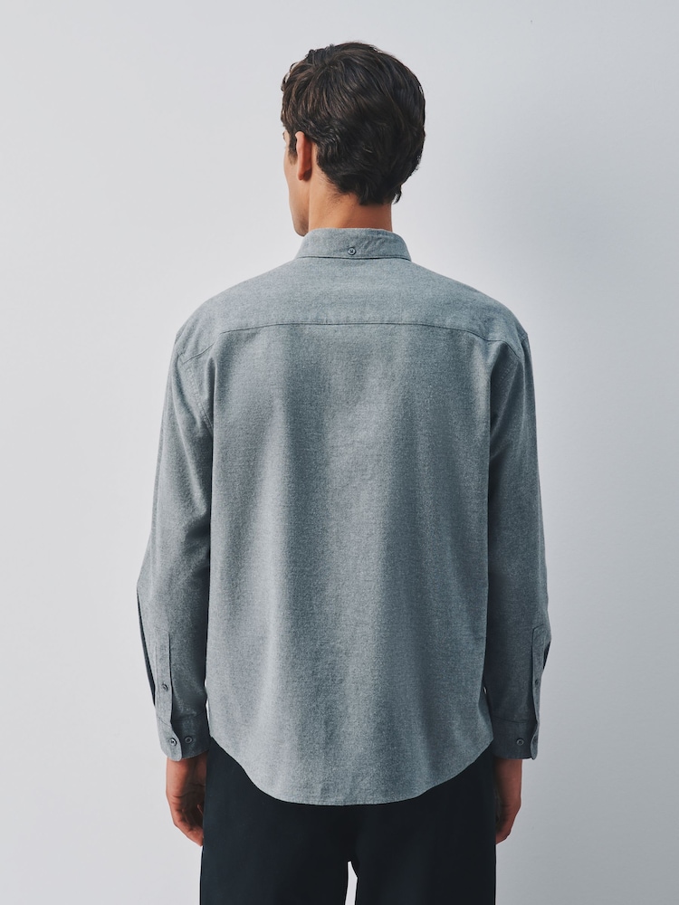 Grey Brushed Oxford Long Sleeve Shirt - Image 2 of 6 Grey Brushed Oxford Long Sleeve Shirt - Image 2 of 6