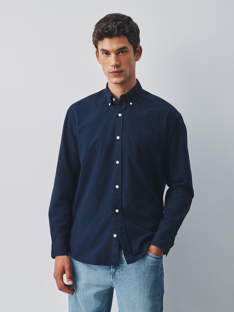 Navy Brushed Oxford Long Sleeve Shirt - Image 1 of 6 Navy Brushed Oxford Long Sleeve Shirt - Image 1 of 6