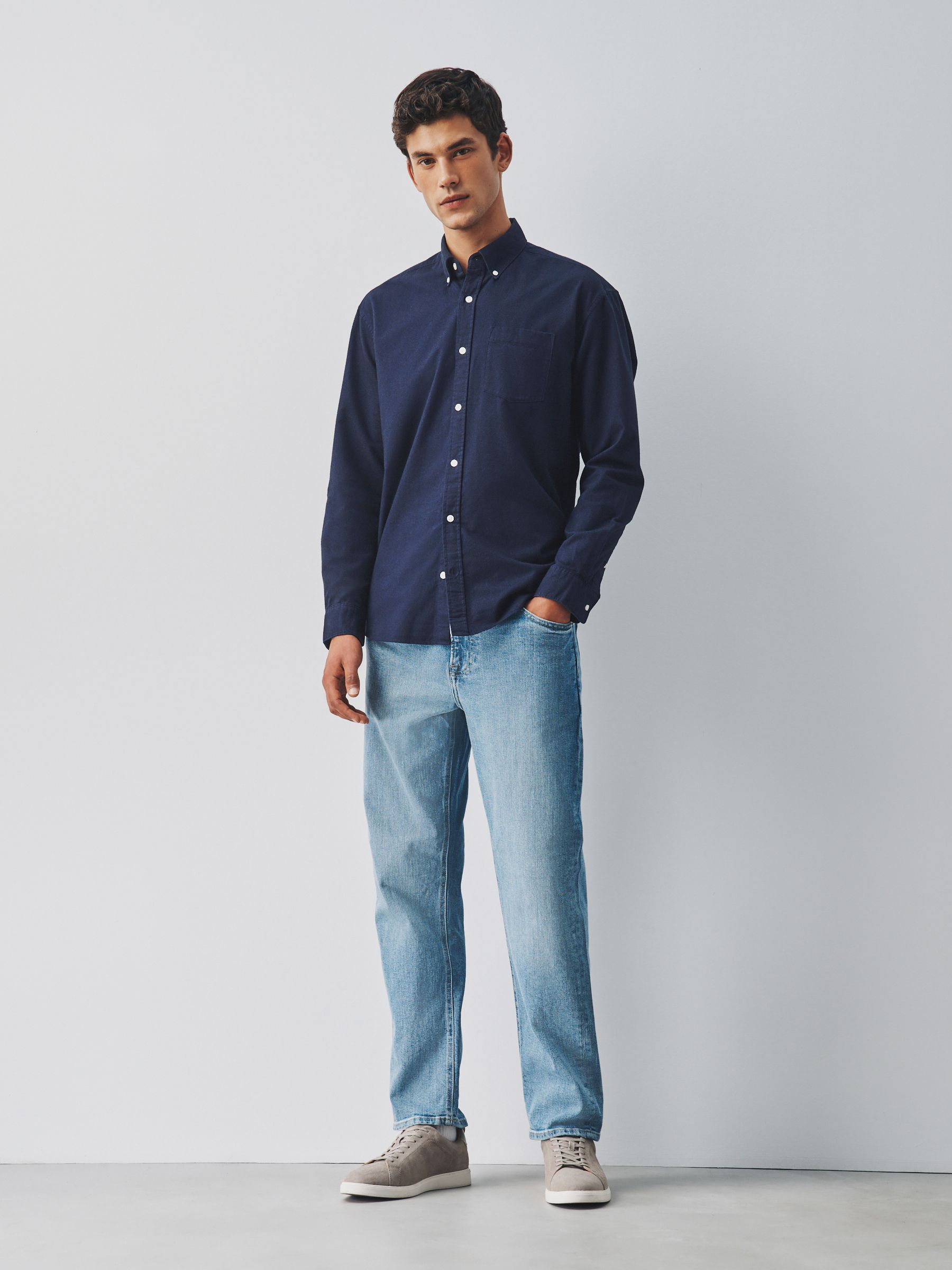 Buy Navy Brushed Oxford Long Sleeve Shirt from Next USA