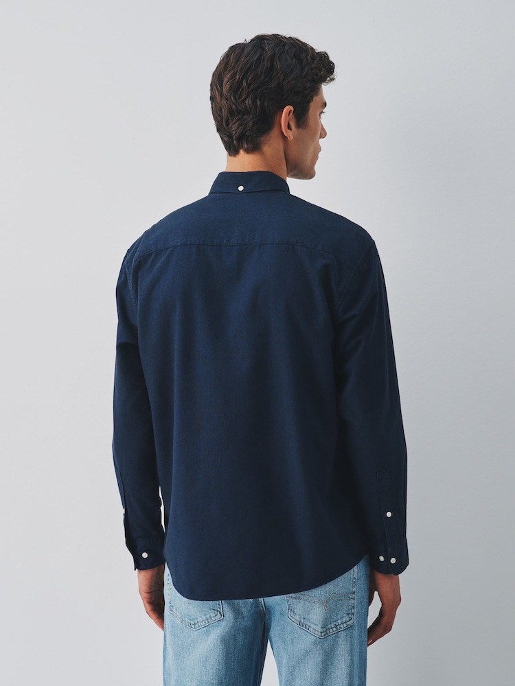 Navy Brushed Oxford Long Sleeve Shirt - Image 2 of 6 Navy Brushed Oxford Long Sleeve Shirt - Image 2 of 6
