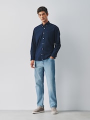 Navy Brushed Oxford Long Sleeve Shirt - Image 5 of 6