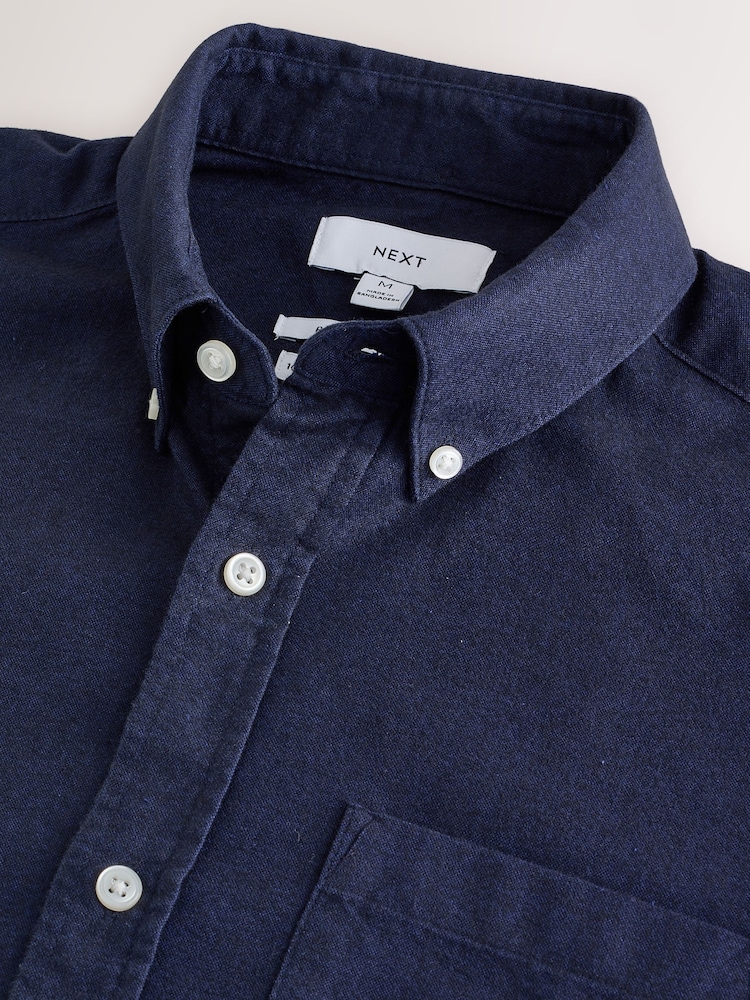 Navy Brushed Oxford Long Sleeve Shirt - Image 9 of 9 Navy Brushed Oxford Long Sleeve Shirt - Image 9 of 9