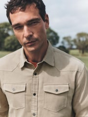 Ecru Cream Cord Western Styling Long Sleeve Shirt - Image 1 of 7