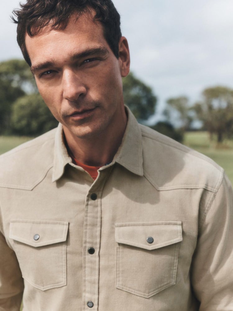 Ecru Cream Cord Western Styling Long Sleeve Shirt - Image 1 of 7