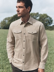 Ecru Cream Cord Western Styling Long Sleeve Shirt - Image 3 of 7