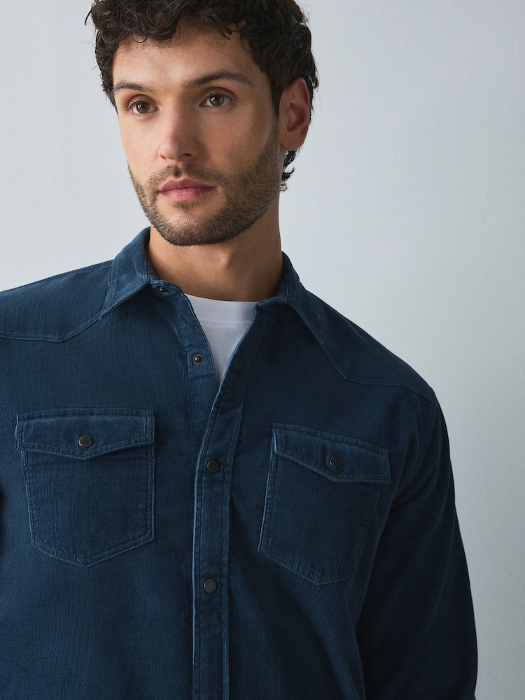 Blue Cord Western Styling Long Sleeve Shirt - Image 1 of 7