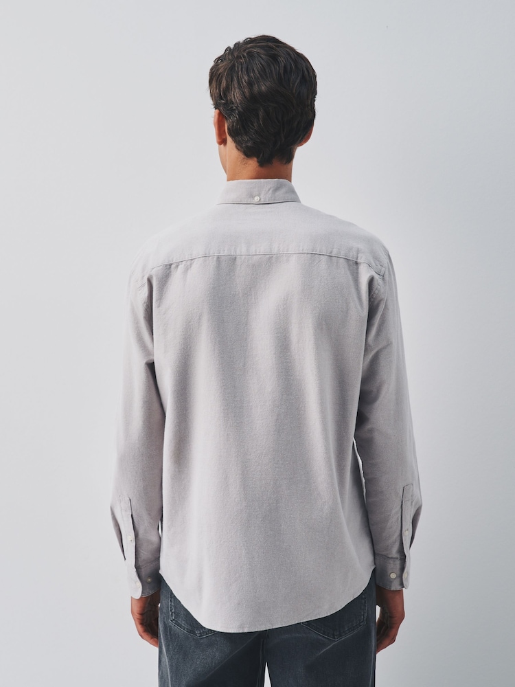 Neutral Stone Brushed Oxford Long Sleeve Shirt - Image 2 of 6 Neutral Stone Brushed Oxford Long Sleeve Shirt - Image 2 of 6
