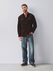 Chocolate Brown Cord Western Styling Long Sleeve Shirt - Image 2 of 9