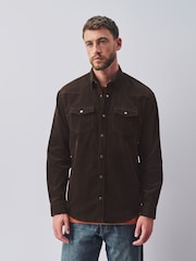 Chocolate Brown Cord Western Styling Long Sleeve Shirt - Image 4 of 9