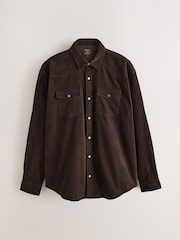 Chocolate Brown Cord Western Styling Long Sleeve Shirt - Image 7 of 9