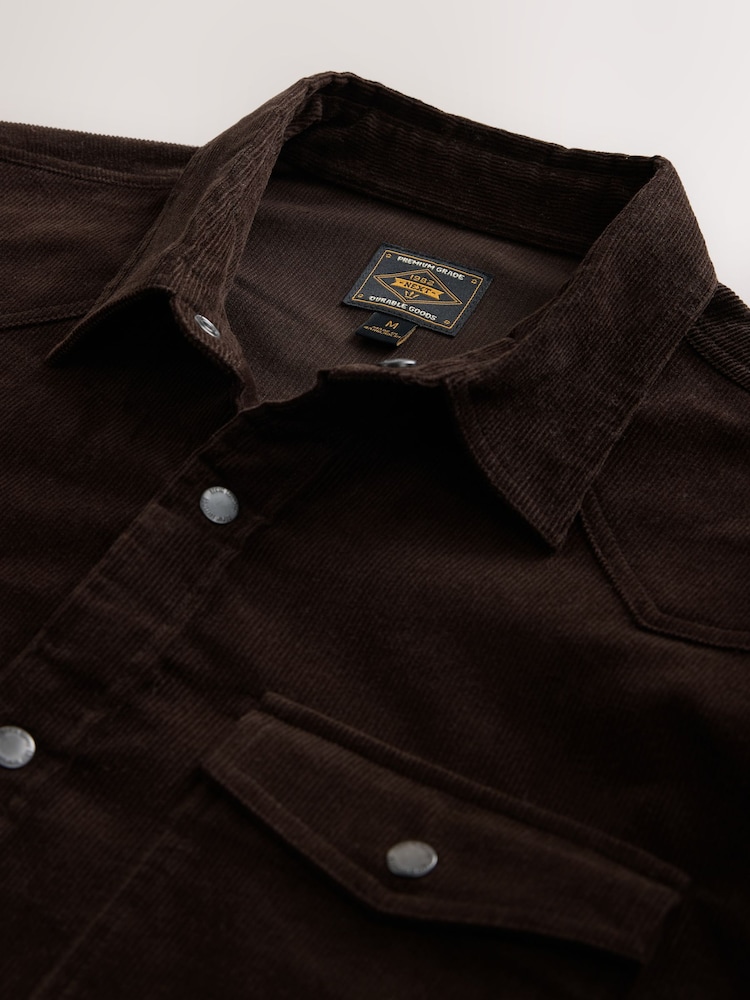 Chocolate Brown Cord Western Styling Long Sleeve Shirt - Image 9 of 9