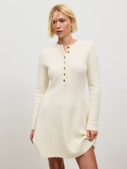 Ecru Ribbed Knit Henley Mini Dress - Image 2 of 7