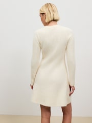 Ecru Ribbed Knit Henley Mini Dress - Image 3 of 7