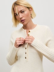 Ecru Ribbed Knit Henley Mini Dress - Image 4 of 7