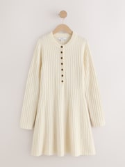 Ecru Ribbed Knit Henley Mini Dress - Image 5 of 7