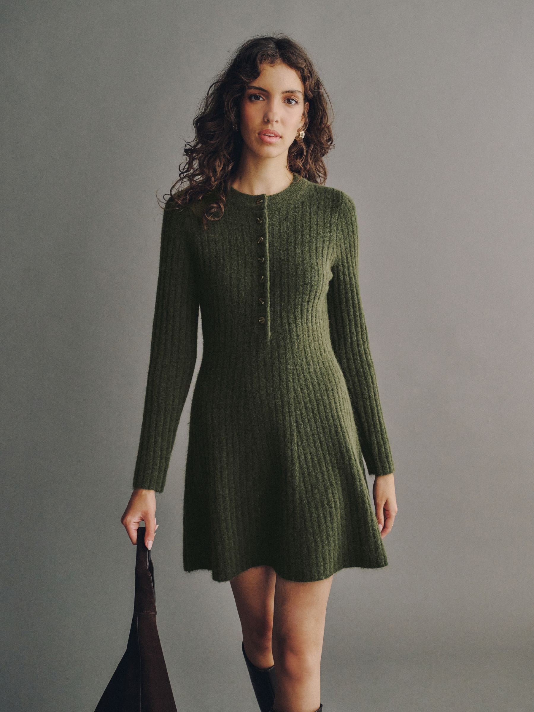 Buy Khaki Green Ribbed Knit Henley Mini Dress from Next USA
