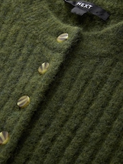 Khaki Green Ribbed Knit Henley Mini Dress - Image 5 of 6
