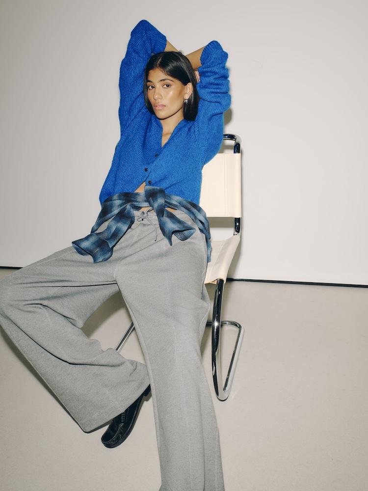 Cobalt Blue Long Sleeve V-Neck Rib Cardigan With Wool - Image 2 of 7