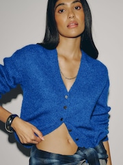 Cobalt Blue Long Sleeve V-Neck Rib Cardigan With Wool - Image 3 of 7