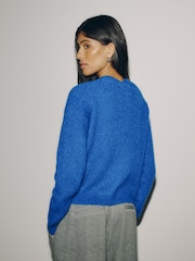 Cobalt Blue Long Sleeve V-Neck Rib Cardigan With Wool - Image 4 of 7