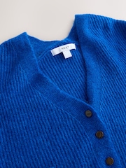 Cobalt Blue Long Sleeve V-Neck Rib Cardigan With Wool - Image 6 of 7