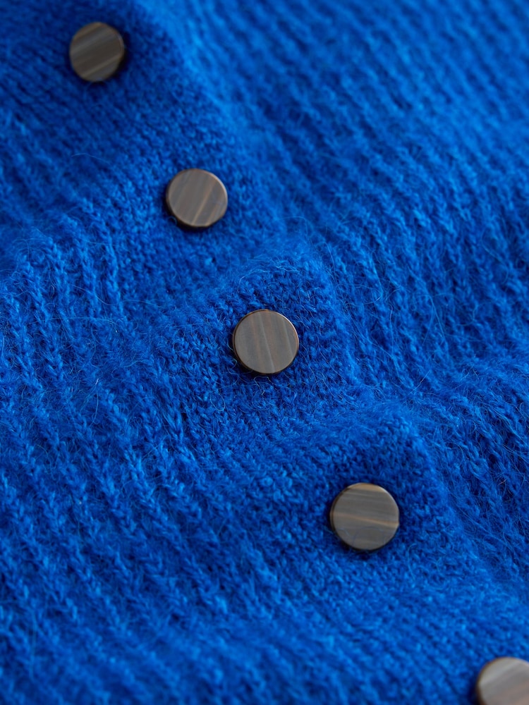 Cobalt Blue Long Sleeve V-Neck Rib Cardigan With Wool - Image 7 of 7