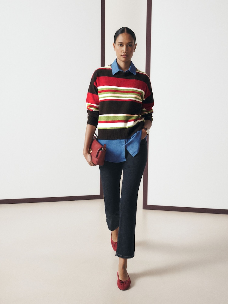 Red/Brown Stripe Supersoft Crew Neck Shirt Layer Jumper - Image 2 of 8 Red/Brown Stripe Supersoft Crew Neck Shirt Layer Jumper - Image 2 of 8
