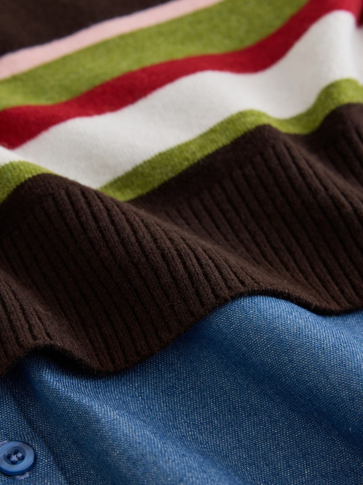 Red/Brown Stripe Supersoft Crew Neck Shirt Layer Jumper - Image 8 of 8 Red/Brown Stripe Supersoft Crew Neck Shirt Layer Jumper - Image 8 of 8