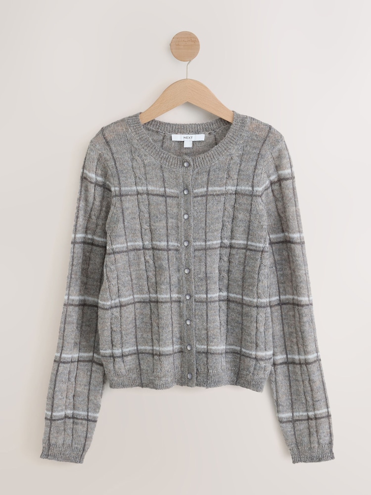 Сірий в клітинку - Sheer Knit Long Sleeve Co-Ord Cardigan - Image 1 of 3