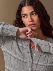Grey Check Sheer Knit Long Sleeve Co-Ord Cardigan - Image 5 of 8