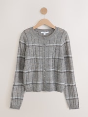 Grey Check Sheer Knit Long Sleeve Co-Ord Cardigan - Image 6 of 8