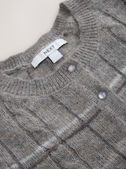 Grey Check Sheer Knit Long Sleeve Co-Ord Cardigan - Image 8 of 8