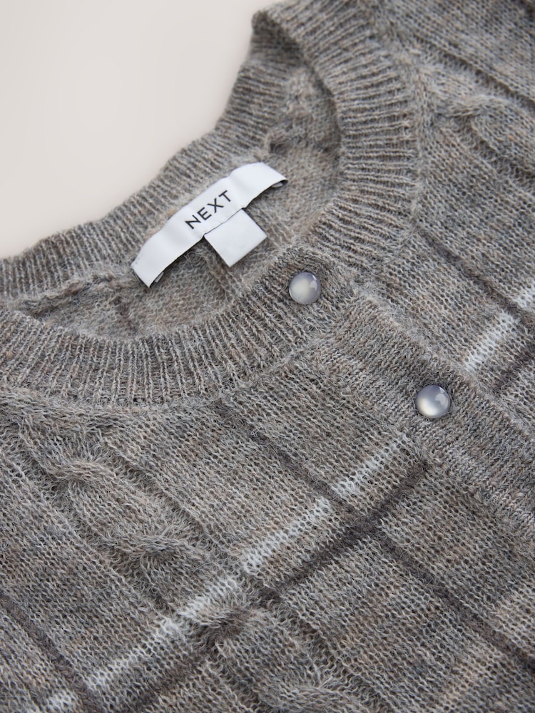 Grey Check Sheer Knit Long Sleeve Co-Ord Cardigan - Image 8 of 8