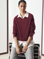 Berry Red Gem Button Supersoft Knitted Long Sleeve Shirt Layer Jumper - Image 1 of 9