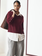 Berry Red Gem Button Supersoft Knitted Long Sleeve Shirt Layer Jumper - Image 2 of 9