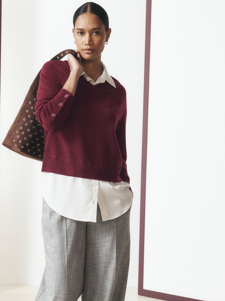 Berry Red Gem Button Supersoft Knitted Long Sleeve Shirt Layer Jumper - Image 2 of 9 Berry Red Gem Button Supersoft Knitted Long Sleeve Shirt Layer Jumper - Image 2 of 9