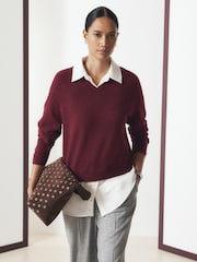 Berry Red Gem Button Supersoft Knitted Long Sleeve Shirt Layer Jumper - Image 3 of 9