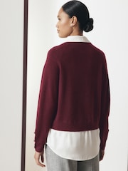 Berry Red Gem Button Supersoft Knitted Long Sleeve Shirt Layer Jumper - Image 4 of 9