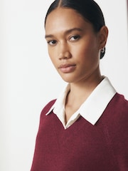 Berry Red Gem Button Supersoft Knitted Long Sleeve Shirt Layer Jumper - Image 5 of 9