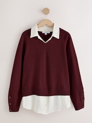 Berry Red Gem Button Supersoft Knitted Long Sleeve Shirt Layer Jumper - Image 6 of 9