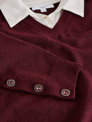 Berry Red Gem Button Supersoft Knitted Long Sleeve Shirt Layer Jumper - Image 8 of 9