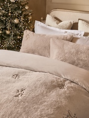 Natural Embroidered Glamour Faux Fur Christmas Duvet Cover and Pillowcase Set - Image 3 of 4
