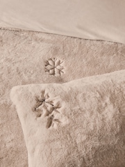 Natural Embroidered Glamour Faux Fur Christmas Duvet Cover and Pillowcase Set - Image 4 of 4