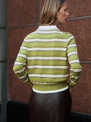 Green/Yellow Stripe Soft Touch Cotton Rich Layer Polo Jumper - Image 1 of 5