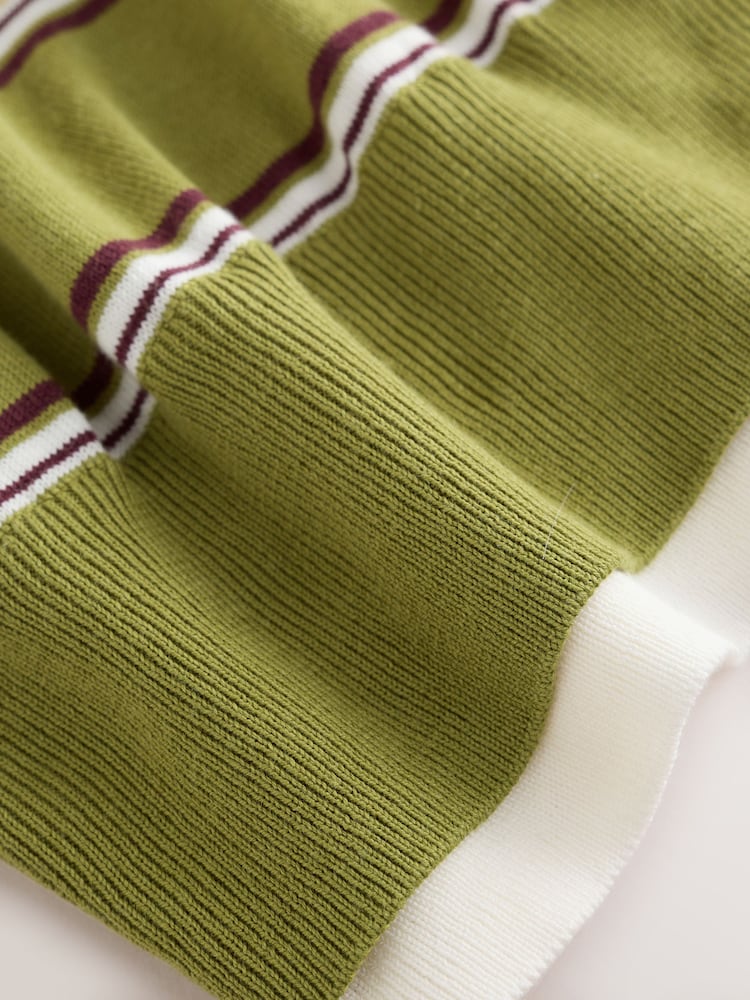 Green/Yellow Stripe Soft Touch Cotton Rich Layer Polo Jumper - Image 2 of 5 Green/Yellow Stripe Soft Touch Cotton Rich Layer Polo Jumper - Image 2 of 5