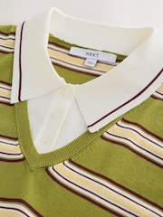 Green/Yellow Stripe Soft Touch Cotton Rich Layer Polo Jumper - Image 4 of 5