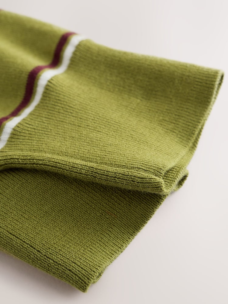 Green/Yellow Stripe Soft Touch Cotton Rich Layer Polo Jumper - Image 5 of 5 Green/Yellow Stripe Soft Touch Cotton Rich Layer Polo Jumper - Image 5 of 5