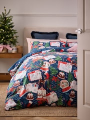 Navy Christmas Postcard Duvet Cover and Pillowcase Set - Image 1 of 6