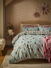 Green Santa Christmas Reversible Duvet Cover and Pillowcase Set - Image 1 of 5
