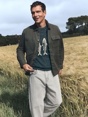 Khaki Green Canvas Cord Collar Shacket - Image 1 of 12